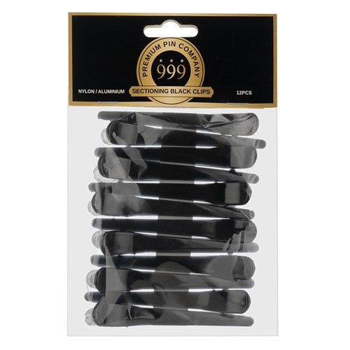 999 Black Nylon Aluminium Sectioning Hair Clips 12pk